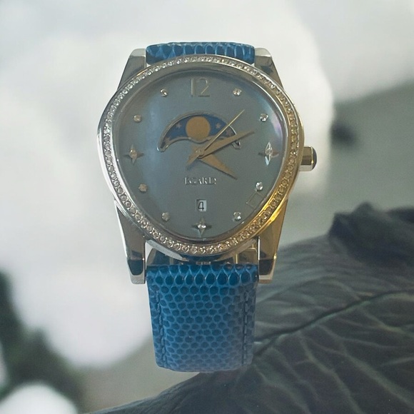 Egard Watch Ladies Diamond Crystal Face Leather Wristband New Battery Working - Picture 4 of 10